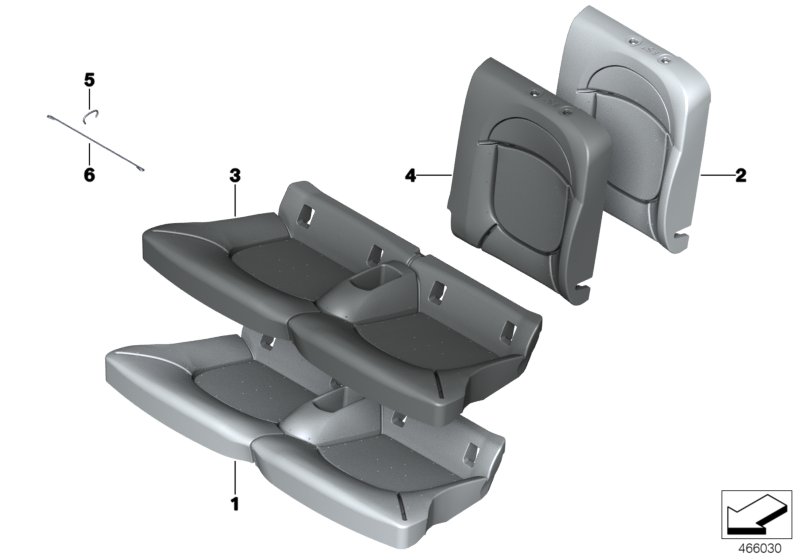 Мягкая часть и обивка заднего сиденья для BMW F57 Cooper D B37 (схема запчастей)