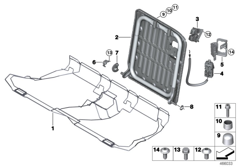 Каркас подушки заднего сиденья для MINI F57 Cooper SD B47 (схема запчастей)