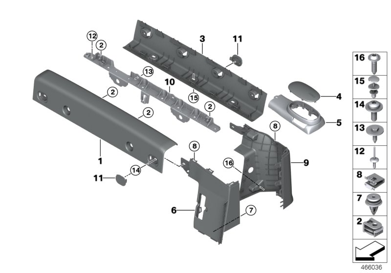 Облицовка дуги безопасности для BMW F57 JCW B48 (схема запчастей)