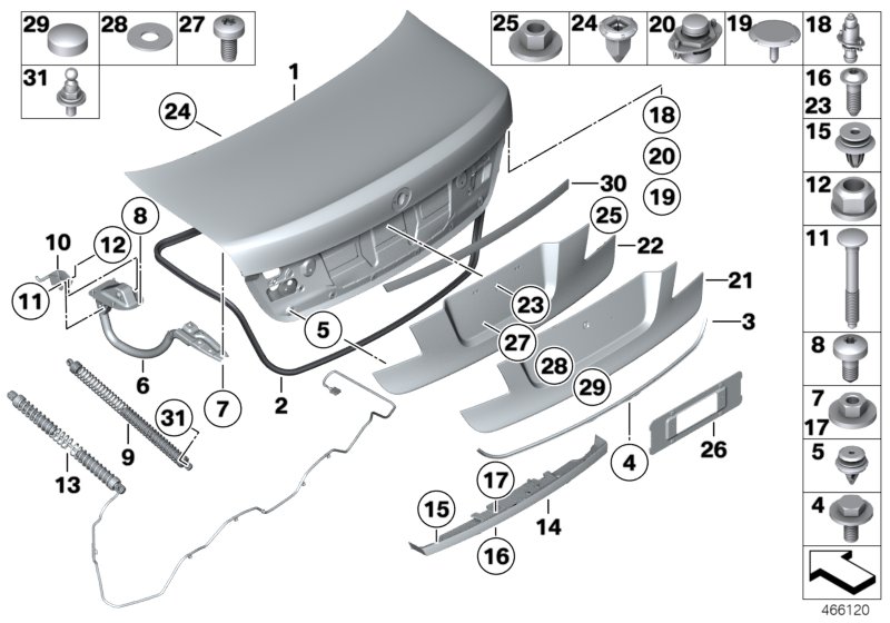 Багажная дверь/детали для BMW F02N 750LiX 4.0 N63N (схема запчастей)