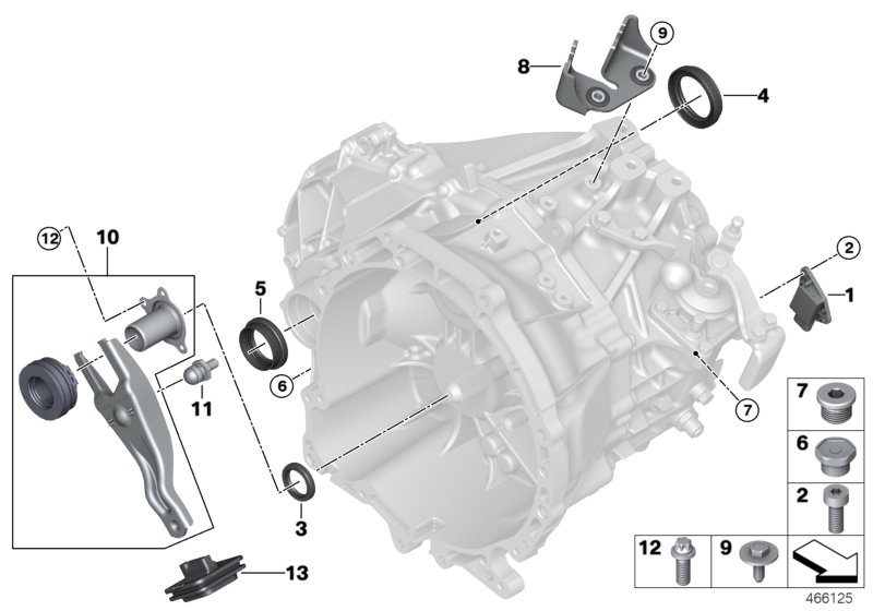 Детали коробки передач GS6-60DA для BMW F48N X1 20d B47 (схема запчастей)
