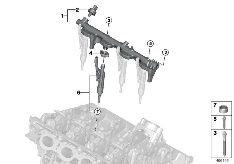 Магистраль Rail/форсунка/крепление для BMW G30 530iX B48D (схема запчастей)