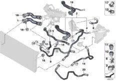 Шланги системы охлаждения для BMW F07 530d N57 (схема запасных частей)