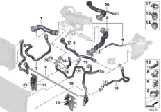 Шланги системы охлаждения для BMW F11 530d N57N (схема запасных частей)