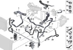 Шланги системы охлаждения для BMW F10N 530dX N57N (схема запасных частей)