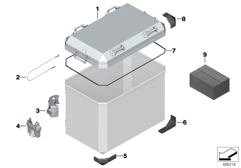 Детали алюминиевого чемодана для MOTO K82 F 850 GS Adve. (0K01, 0K03) 0 (схема запчастей)