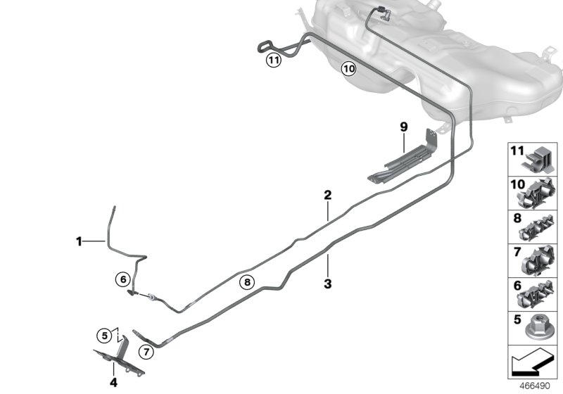 Топливопровод/ элементы крепления для BMW F30N 330e B48X (схема запчастей)
