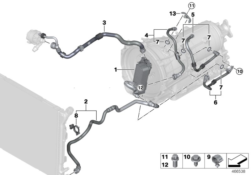Радиатор охл.масла КПП/трубопр.масл.рад. для BMW F30N 330e B48X (схема запчастей)