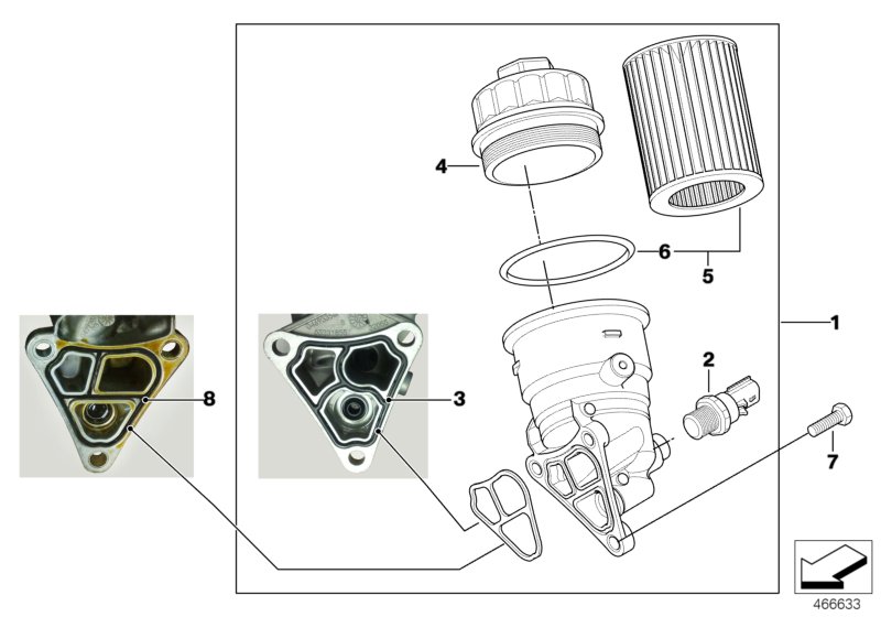 Смазочная система-масляный фильтр для MINI R52 One W10 (схема запчастей)