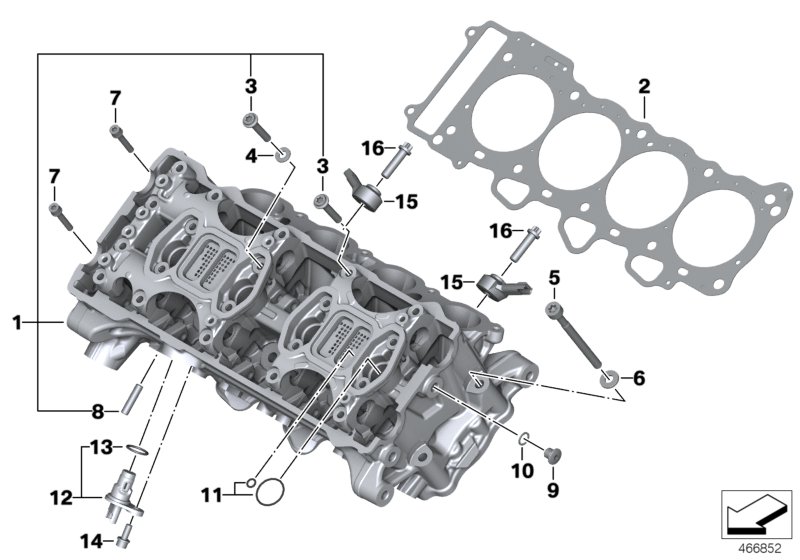 головка блока цилиндров для BMW K49 S 1000 XR (0D03, 0D13) 0 (схема запчастей)