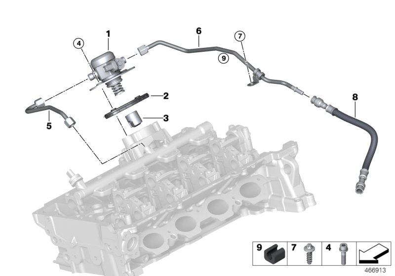 Насос высокого давления/трубопроводы для BMW G32 630i B48 (схема запчастей)