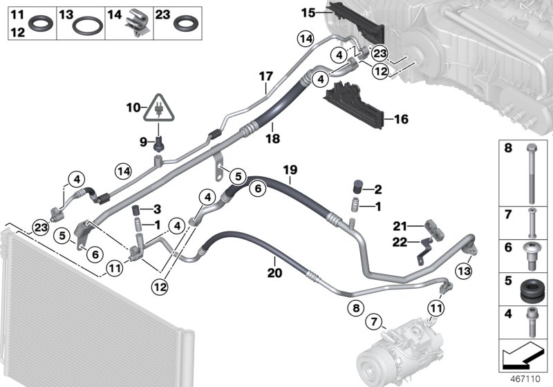 Трубопроводы хладагента для BMW F11N 525dX N47S1 (схема запчастей)