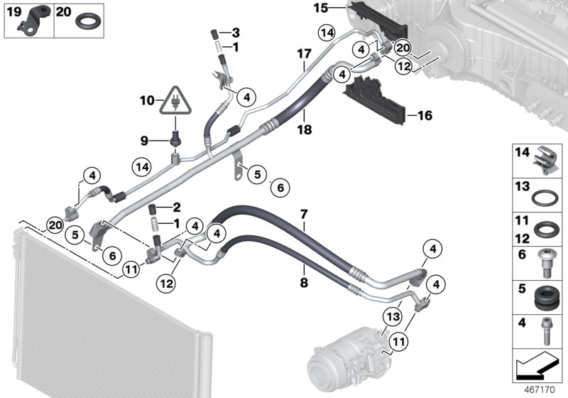 Трубопроводы хладагента для BMW F07 530dX N57N (схема запчастей)