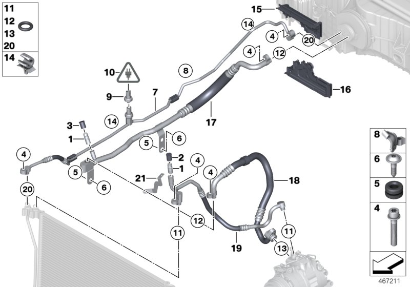 Трубопроводы хладагента для BMW F12 M6 S63N (схема запчастей)
