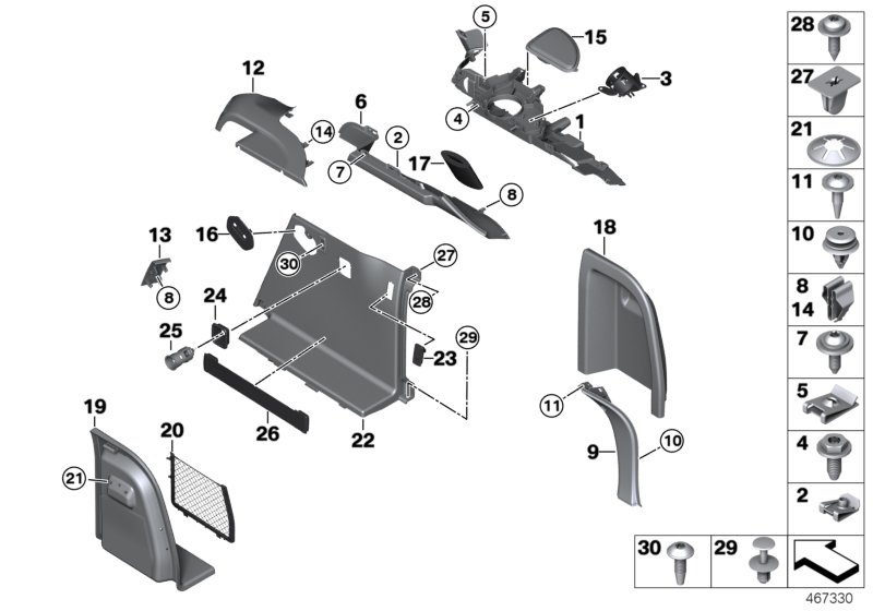 Обшивка багажного отделения Бок для BMW F26 X4 35dX N57Z (схема запчастей)