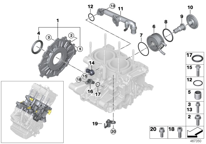 Блок цилиндров/дополнительные элементы для BMW I01N i3 120Ah Rex XB4 (схема запчастей)