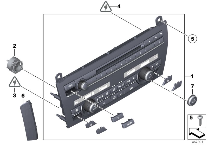 Пан.упр.радиоприемником и кондиционером для BMW F12 650iX N63 (схема запчастей)