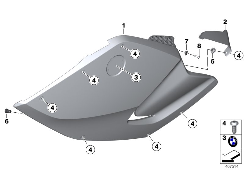 Облицовка боковины для BMW K40 K 1300 S (0508,0509) 0 (схема запчастей)