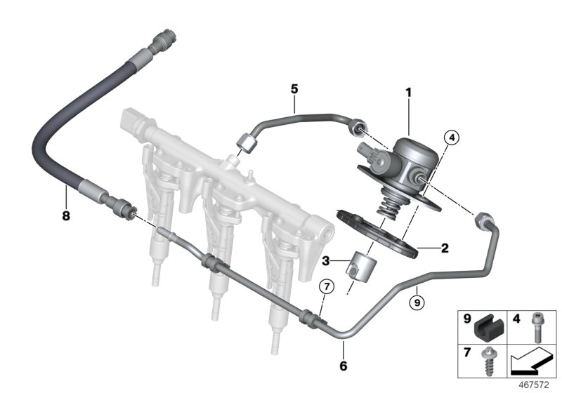 Насос высокого давления/трубопроводы для BMW M13 Zinoro 60H/100H B38X (схема запчастей)