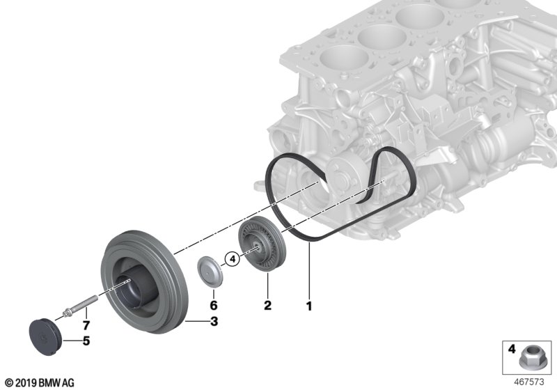 Ременный привод для BMW G30 530e B46X (схема запчастей)