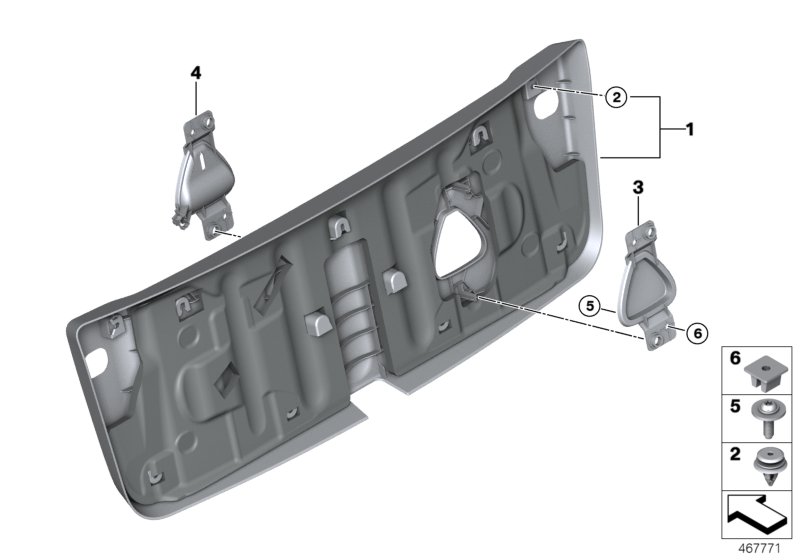 облицовка багажной двери для BMW F57 Cooper B36 (схема запчастей)