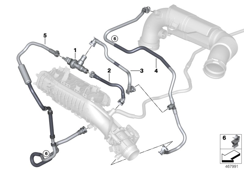 Клапан вентиляции топливного бака для MINI F60 Cooper SE ALL4 B38X (схема запчастей)