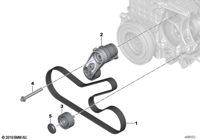 Ременный привод генератора/кондиционера для BMW F87 M2 N55 (схема запчастей)
