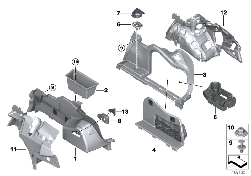Обшивка багажного отделения Бок для BMW F30N 330e B48X (схема запчастей)