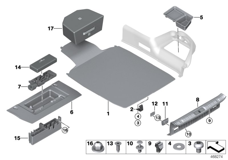Облицовка пола багажного отделения для ROLLS-ROYCE RR6 Dawn N74R (схема запчастей)