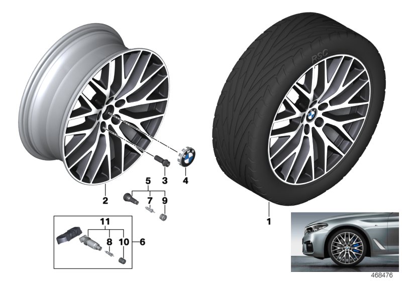 BMW LM колесо с крест.спицей 636 - 20" для BMW G30 520i 1.6 B48 (схема запчастей)