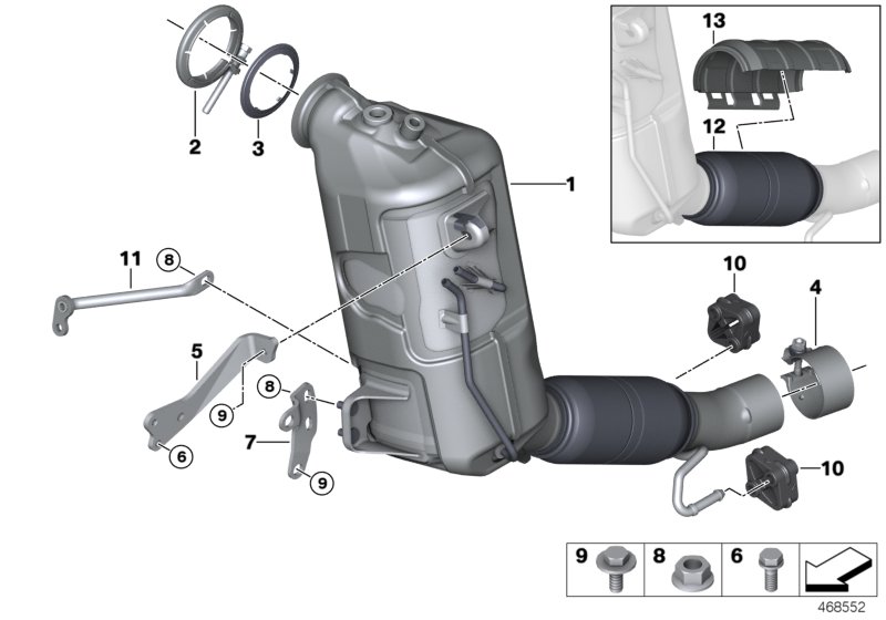 Катализатор/сажевый фильтр для BMW F56 Cooper D B37 (схема запчастей)