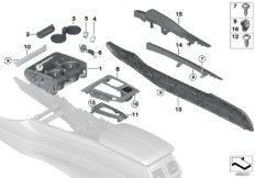 Доп.элементы центральной консоли для BMW F15 X5 25dX N47S1 (схема запасных частей)