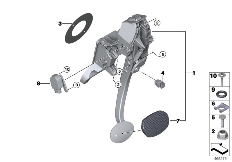 Педальный механизм АКПП для BMW F45 225xe B38X (схема запчастей)