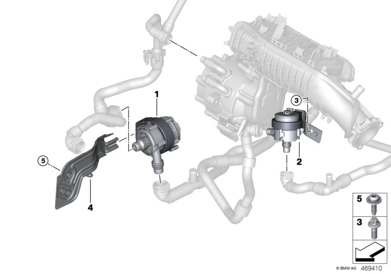 Электрический насос ОЖ для MINI F60 Cooper SE ALL4 B38X (схема запчастей)