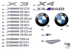 Эмблемы / надписи для BMW F25 X3 35dX N57Z (схема запасных частей)