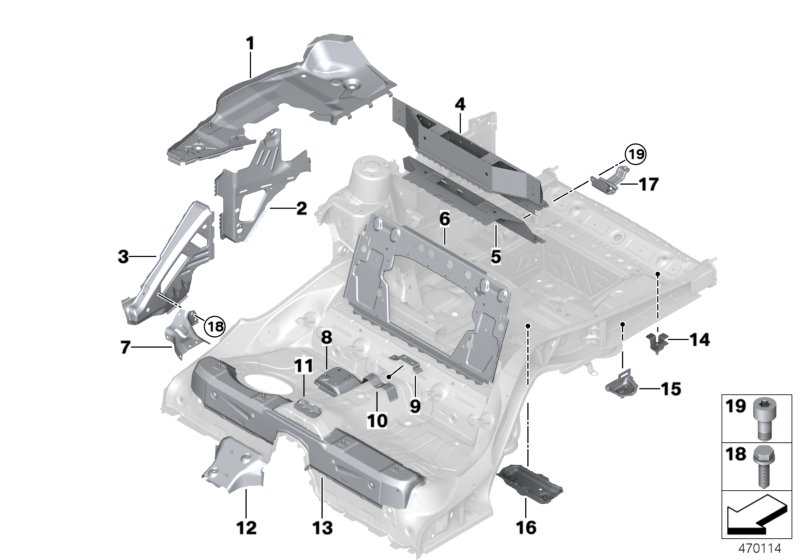 Пол багажника/брызговик Зд для BMW RR6 Dawn N74R (схема запчастей)