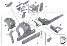 Колесная ниша/лонжерон для BMW G30 530i B46 (схема запасных частей)