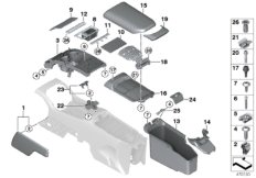 Доп.элементы центральной консоли Зд для BMW RR6 Dawn N74R (схема запасных частей)
