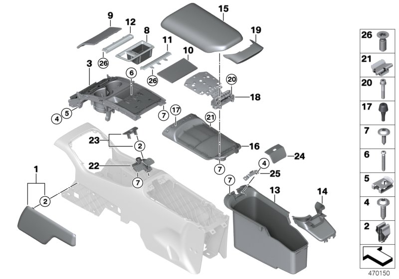 Доп.элементы центральной консоли Зд для BMW RR6 Dawn N74R (схема запчастей)