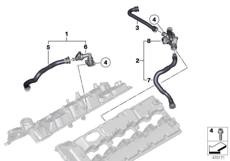 Система вентиляции картера для BMW F01 760i N74 (схема запчастей)