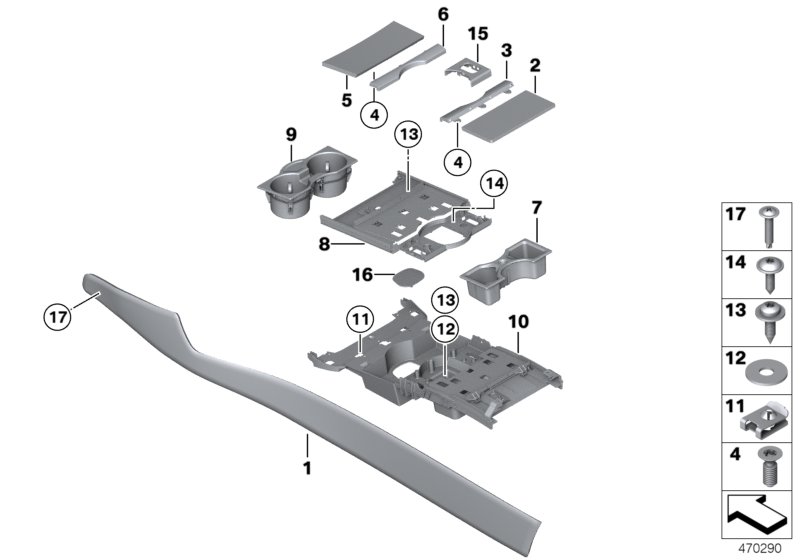 Доп.элементы центральной консоли для BMW RR4 Ghost N74R (схема запчастей)