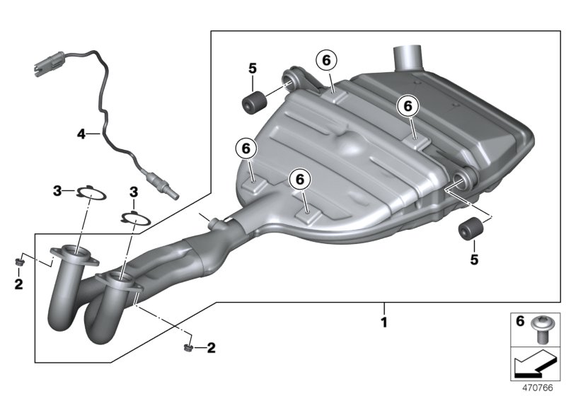 Детали системы выпуска ОГ с креплением для BMW K18 C 600 Sport (0131, 0132) 0 (схема запчастей)