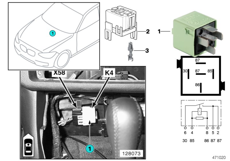 Реле вентилятора отопителя K4 для BMW E46 318ti N42 (схема запчастей)