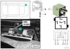 Реле автономной системы отопления K62 для BMW E38 750i M73N (схема запасных частей)