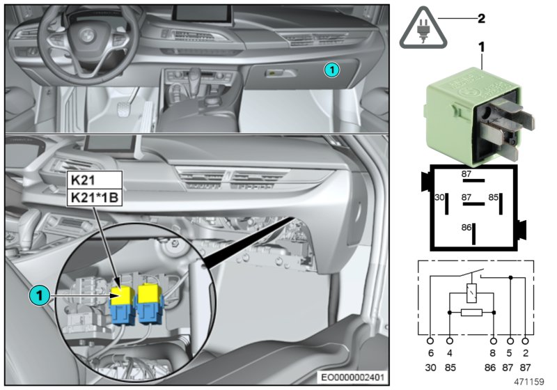 Реле масляного насоса КПП K21 для BMW I15 i8 B38X (схема запчастей)