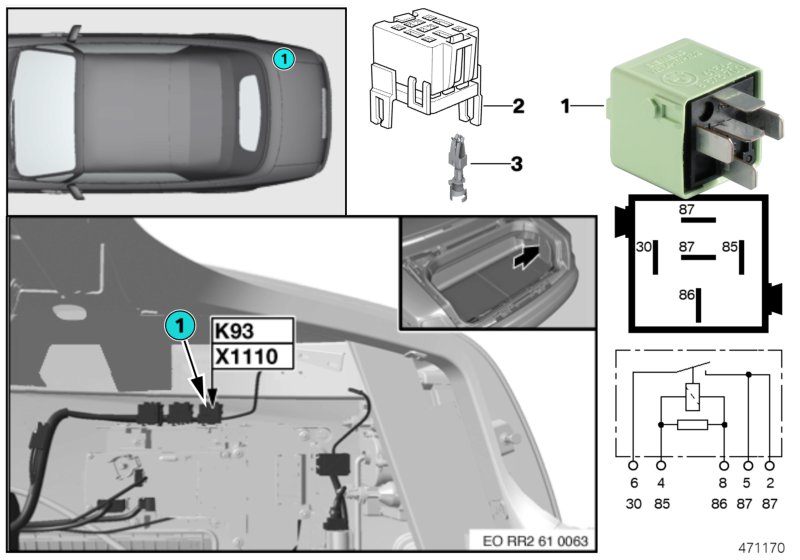 Реле сист.рег.жестк.амортизаторов K93 для BMW RR2 Drophead N73 (схема запчастей)