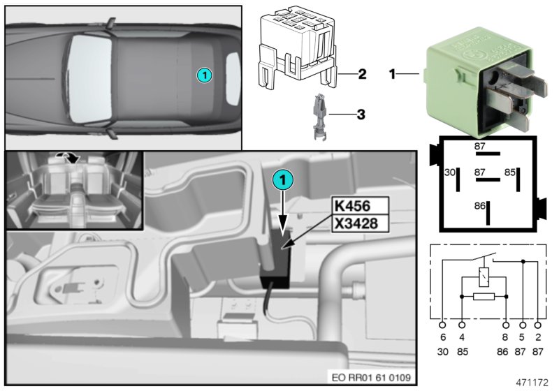 Реле холодильника K456 для BMW RR1 Phantom N73 (схема запчастей)