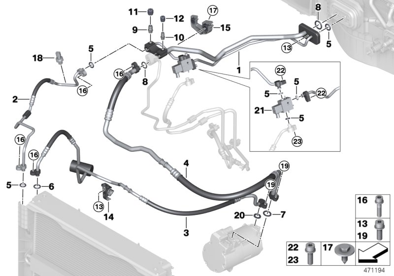 Трубопроводы хладагента Пд для BMW F15 X5 40eX N20 (схема запчастей)