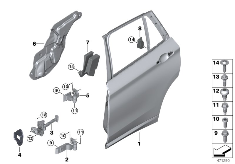 Задняя дверь - петля/ограничитель двери для BMW F48 X1 18i B32 (схема запчастей)