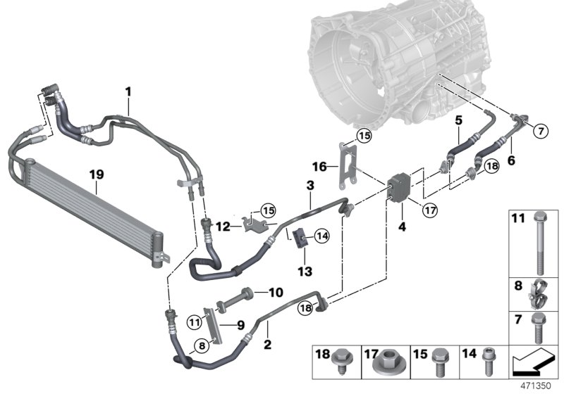 Трубопровод радиатора КПП/теплообменник для BMW F87N M2 N55 (схема запчастей)